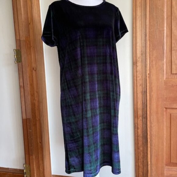 VINEYARD VINES Purple Blackwatch Plaid Velvet Short Sleeve Madaket Dress M - Picture 1 of 16